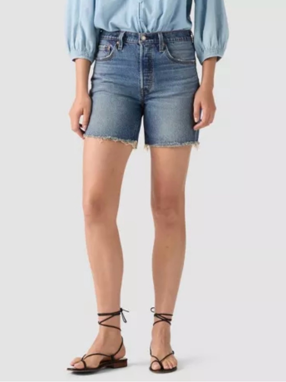 Levi's Blue Denim High-Rise Frayed Hem Jean Shorts